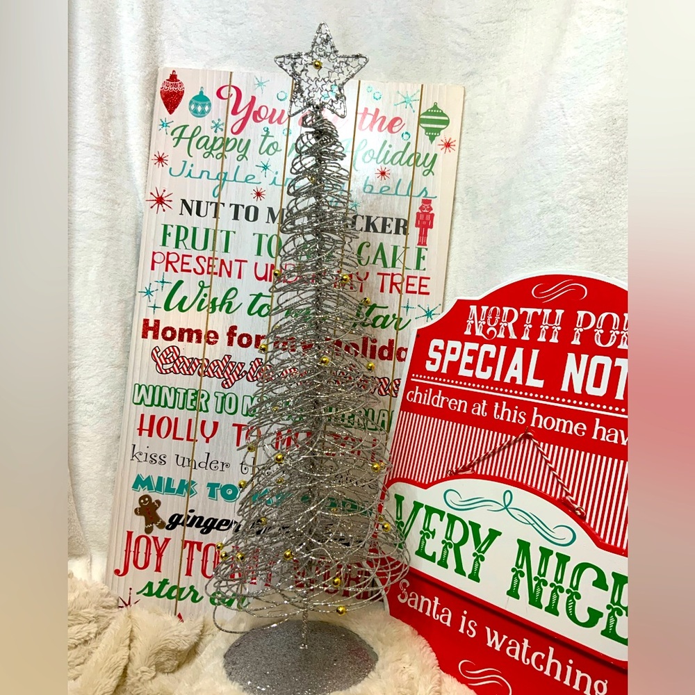 Holiday Christmas Tree Silver Swirls with gold ball and Star